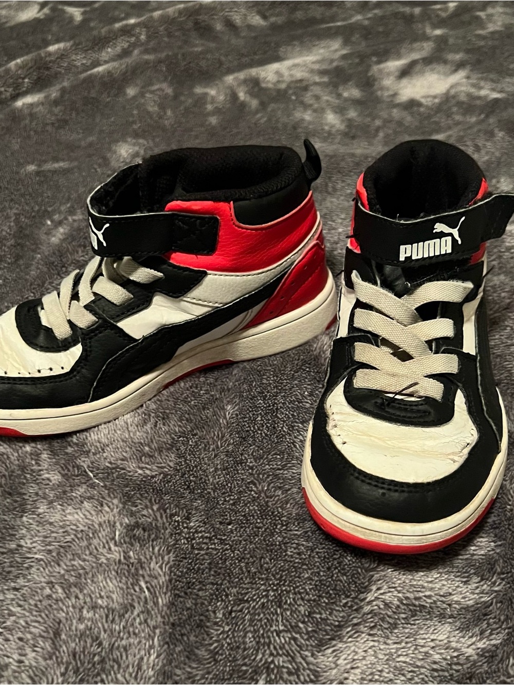 Puma Kids Red, Black & White High-Top Sneakers